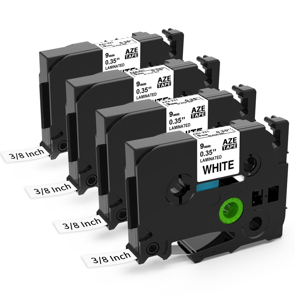 TZ Tape 9mm 0.35 Laminated White Replacement for P Touch Label Tape 3/8 Inch TZ TZe-221 TZe221 Compatible with Brother PT-D200 1280 1180 1830 Label Maker Tape Refills, 8m (26.2 ft), 4 Pack…