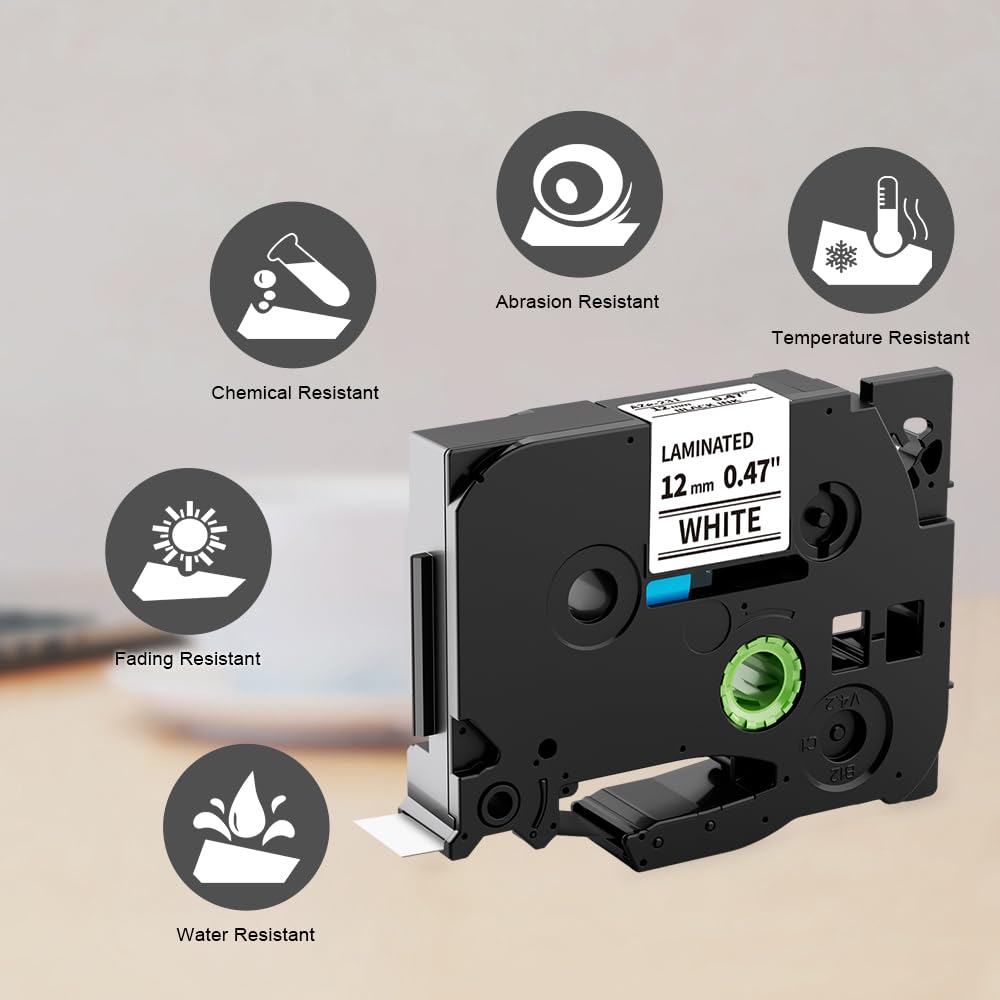 Oozmas AZe-231 Ruban Cassette Compatible avec Brother P-touch 1000 TZe-231 TZ Tape 12mm, Compatible avec Brother P-touch PT-H110 PT-H100LB PT-E100 PT-D400 PT-1250, Noir sur Blanc