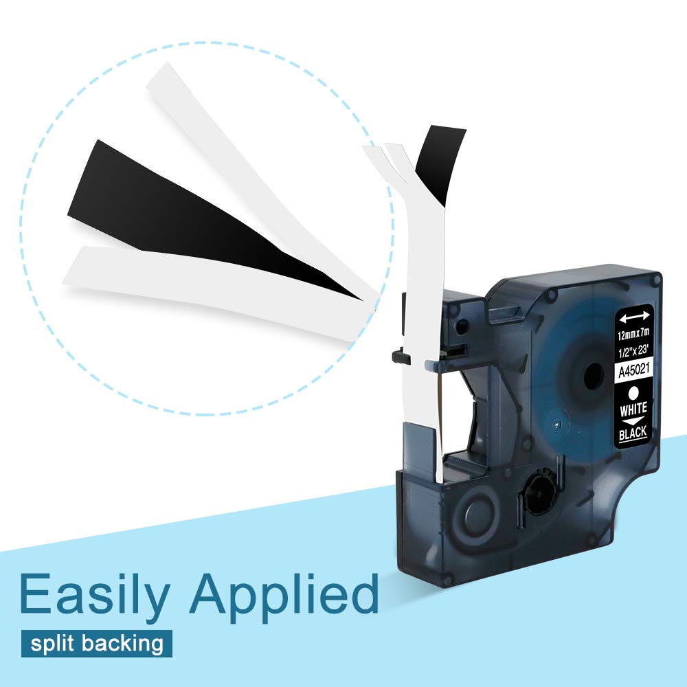 Oozmas Schriftband kompatible mit Dymo D1 Weiß auf Schwarz 45021 12mm x 7m, Etikettenband kompatible für Dymo LabelManager LM160 LM210D LM260P LM280 LM360D LM420P, 3er-Pack