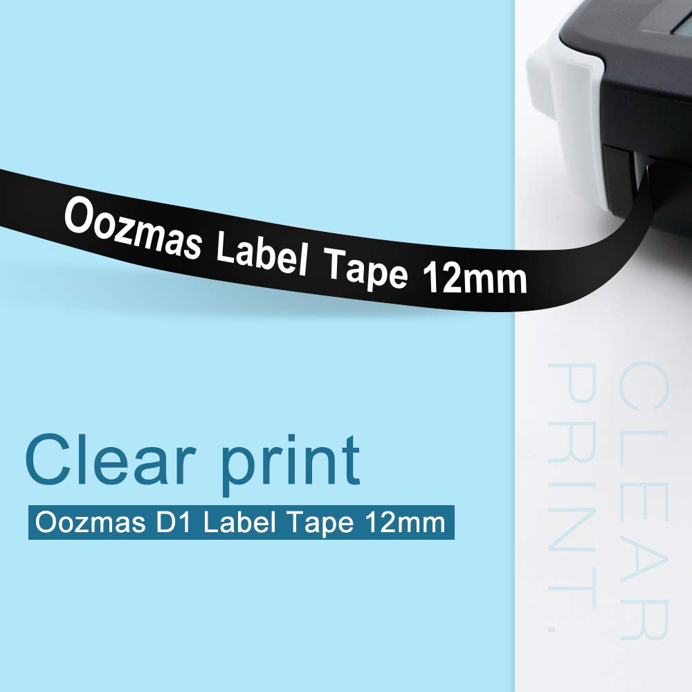 Oozmas Cinta de etiquetas Compatible con D1 45021 blanco sobre negro, 12 mm x 7 m, compatible con Dymo LabelManager 160 210D 360D 420P 450D, paquete de 5