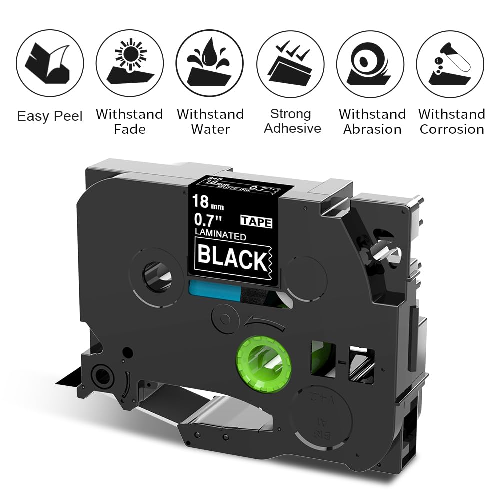 3x Oozmas TZe-345 18 mm Blanc sur Noir Ruban Étiqueteuse Compatible avec Brother Ptouch 18 mm x 8 m TZe345 TZ345 Compatible avec Brother P-touch PT-1830 D400 D400VP D450 PT-2430