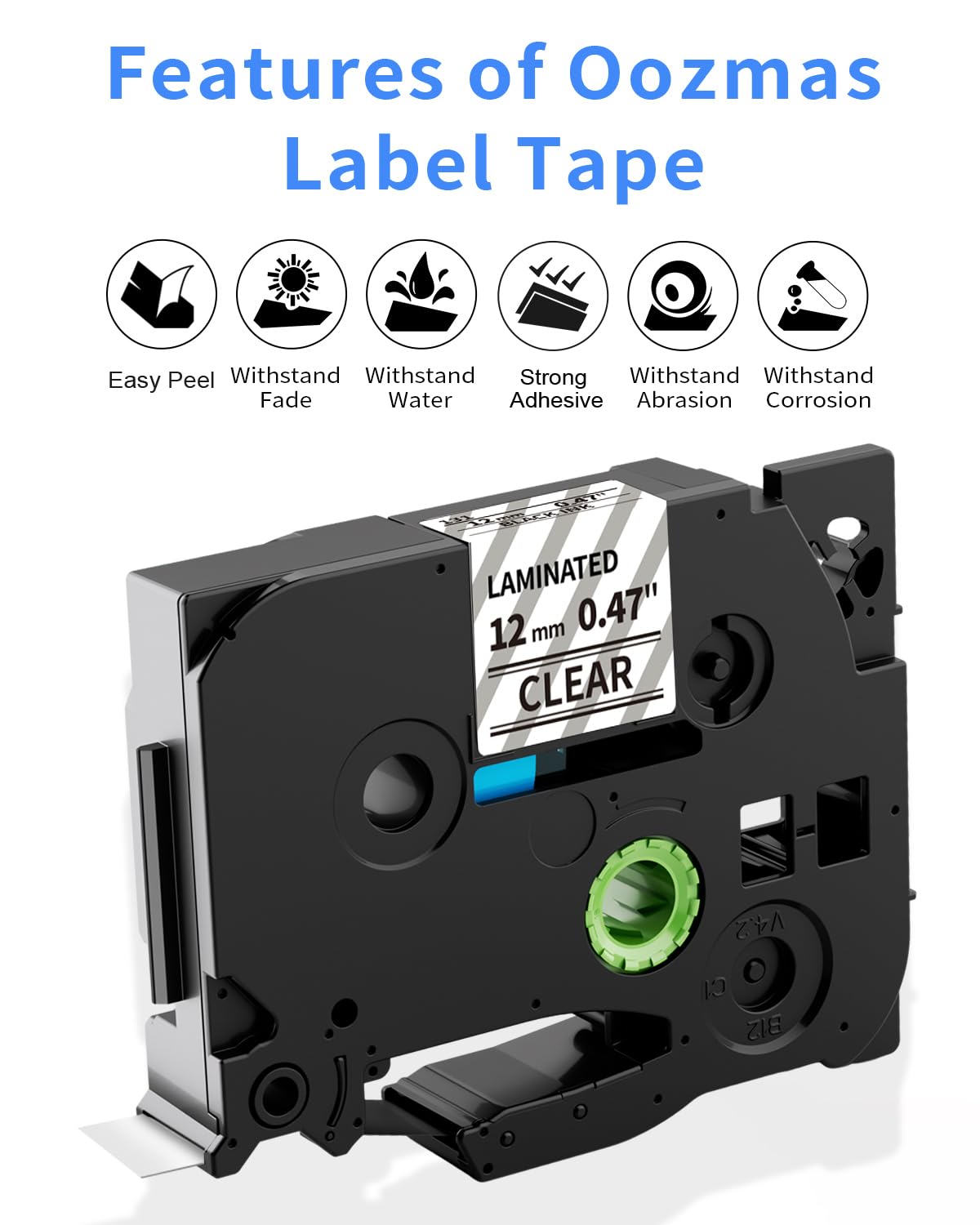 Oozmas Clear Schriftbänder Kompatibel mit Brother P touch TZe-131 Schwarz auf Transparent Tape Cassette 12mm x 8m, Durchsichtig Etikettenband Kompatibel mit Brother P-touch H107B H105 D400 D410