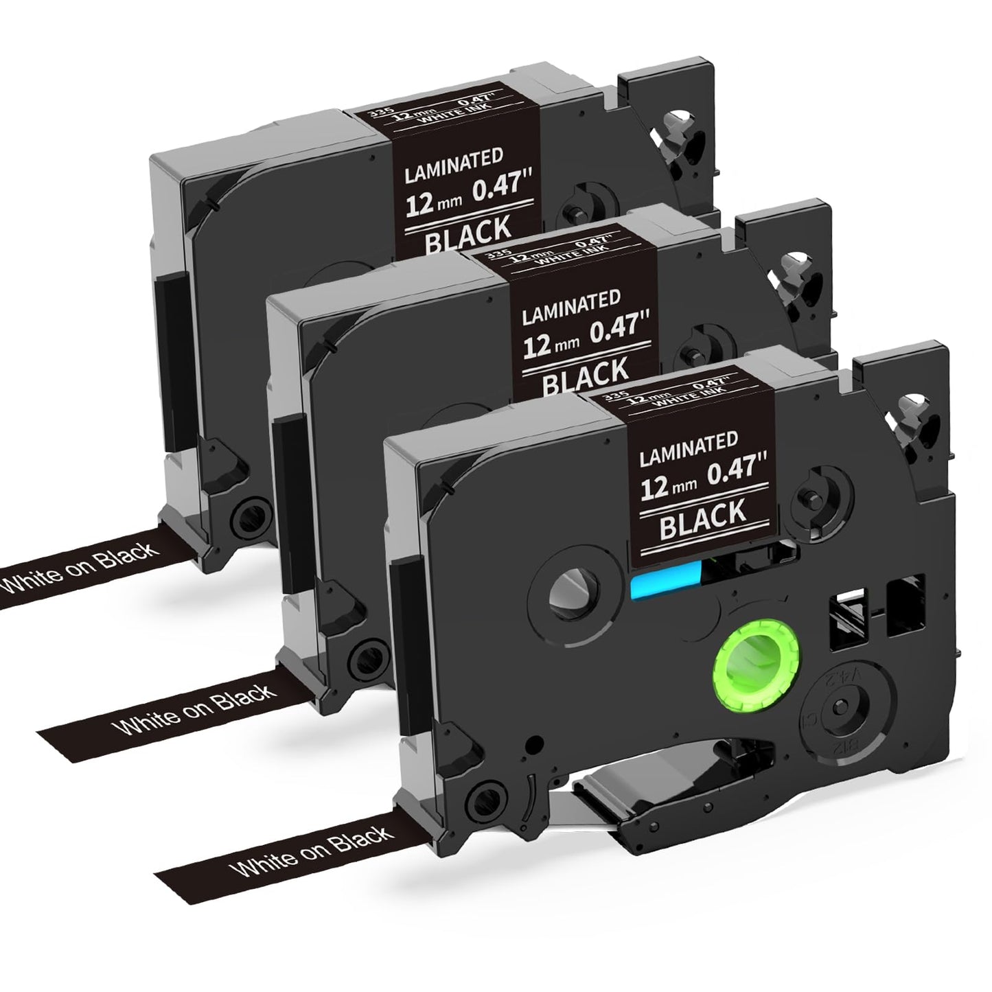 Oozmas Bänder Kompatibel mit Brother Ptouch Schriftband 12mm TZ Tape TZe-335 Weiß auf Schwarz, Etikettenband Kompatibel mit Brother P-touch CUBE Plus H107B H105 H110 P300BT D400 E100, 3er-Pack