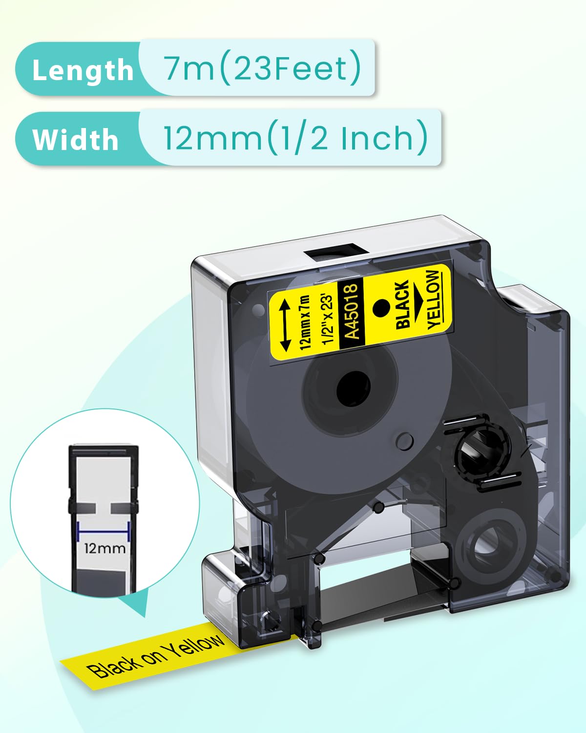 Oozmas 45018 Schriftband kompatible mit Dymo D1 12mm x 7m Schwarz auf Gelb, Label Cassette kompatible mit Dymo LabelManager LM160 LM210D LM260P LM280 LM360D LM420P, 3er-Pack