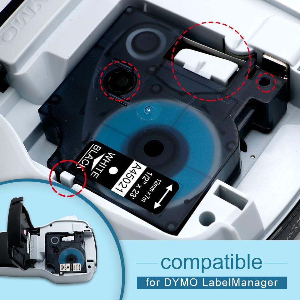 Oozmas Schriftband kompatible mit Dymo D1 Weiß auf Schwarz 45021 12mm x 7m, Etikettenband kompatible für Dymo LabelManager LM160 LM210D LM260P LM280 LM360D LM420P, 3er-Pack