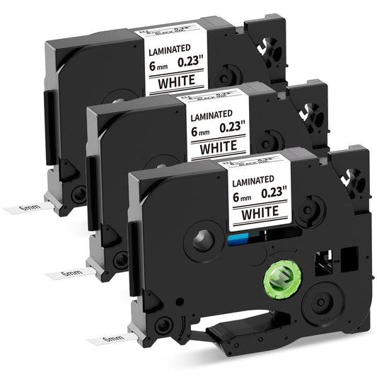 Oozmas 3x Ruban Cassette compatible pour Brother TZe-211 TZe211 6mm Ptouch 1000 Ruban, Compatible avec Étiqueteuse Brother Ptouch PT-H105 H107B H100LB E100 H110 D210, Noir sur Blanc