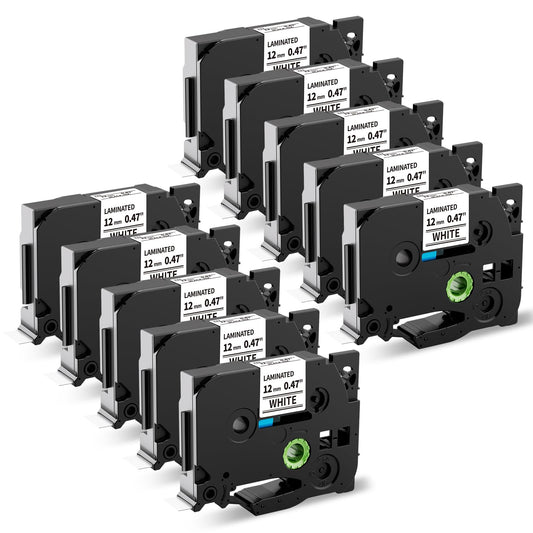 Nastri Oozmas Compatibile con Brother TZe-231 TZe Tape 12mm 0.47 x 8m, Compatibile con Brother P-touch PT-H110R PT-1005 PT-1010 PT-H107B H100LB, (Nero su Bianco, confezione da 10)