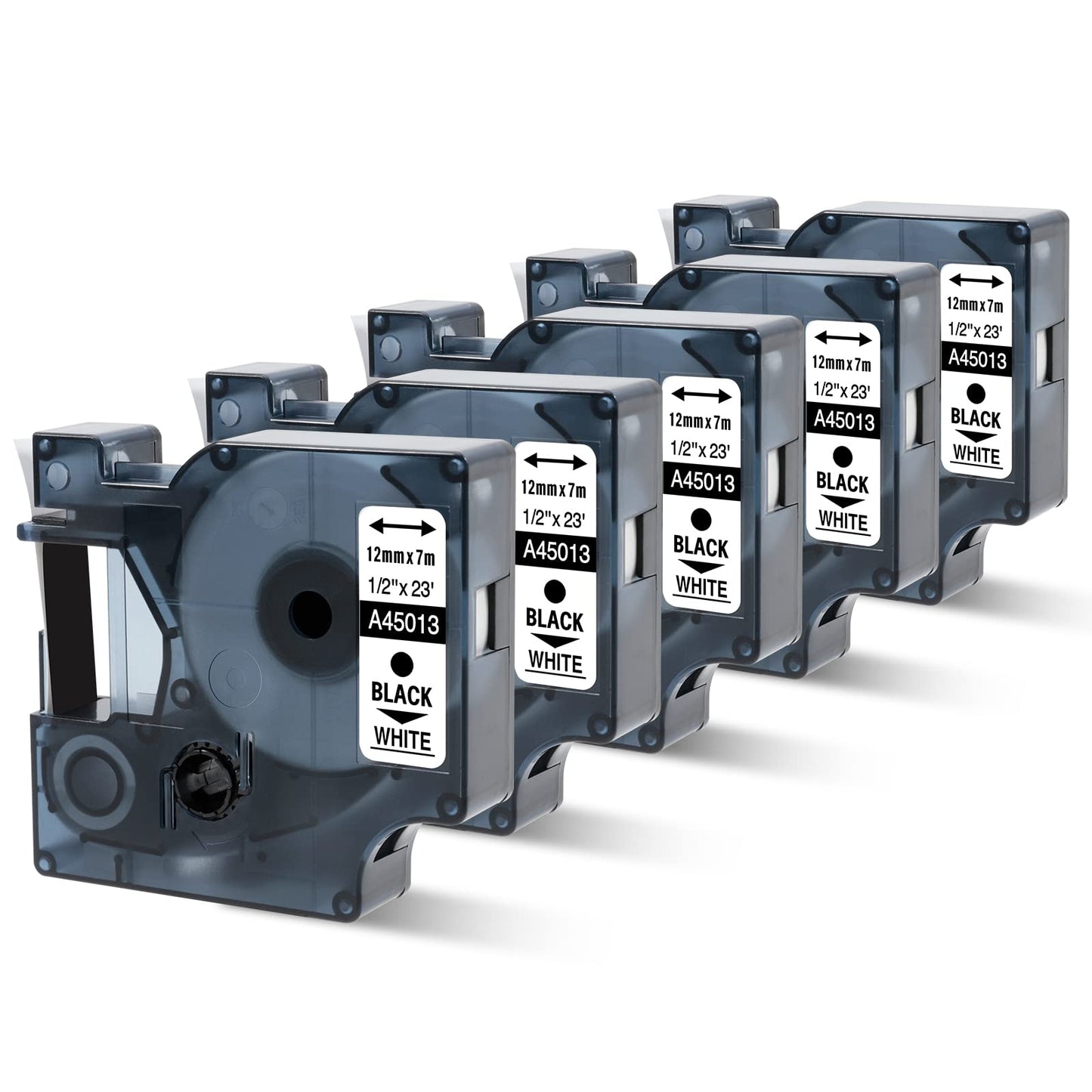 Oozmas a45013 Compatible with Dymo Label Tape Replacement for Dymo D1 Tape 45013 12mm x 7m Black on White, Compatible with Dymo LabelManager 160 210D 360D 420P 450D 500TS, 5-Pack