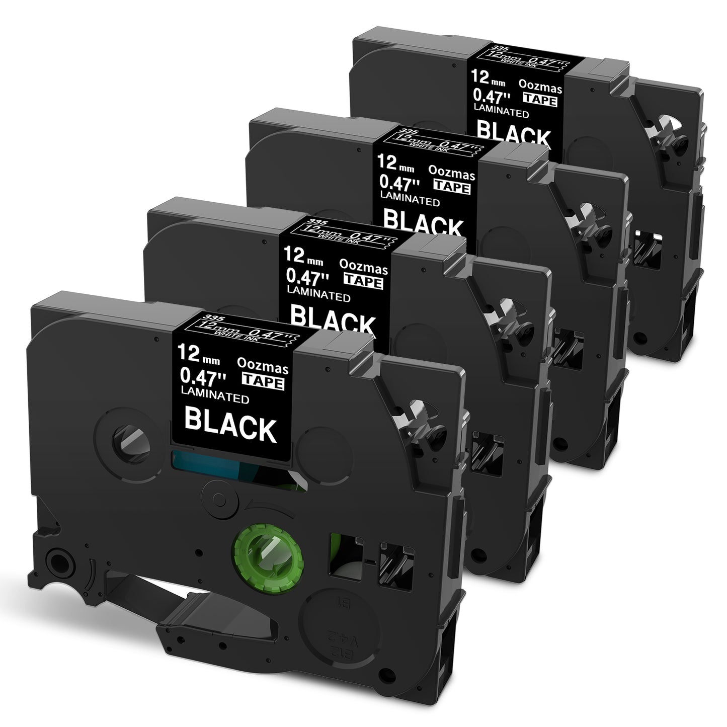 Oozmas Black Label Tape Replacement for TZe-335 Brother Label Maker Tape White on Black P-Touch TZe Tz 12mm 0.47 Laminated Compatible with Brother PTH110 PT-P710bt PTD200 Ptouch Refills, 4-Pack…