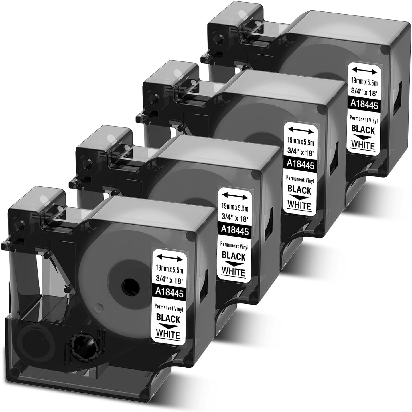 Rhino 5200 Label Tape Compatible with Dymo 18445 Permanent Vinyl Tape 3/4 Inch Industrial Rhino Labels, Work for Rhino 4200, 5000, 5200, 6000 Label Maker Refills, 4 Pack