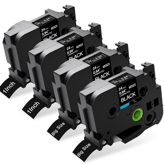 Oozmas 24mm White on Black Label Tape Replacement for Brother TZe-355 TZ 24 mm 0.94" Laminated Tape P-Touch TZE355 Compatible with PTD600 PTP700 PT2300 Label Maker Refills,1" x 26.2' (8m) 4-Pack