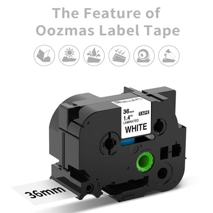 Oozmas 36mm TZe-261 Ruban Compatible avec Brother P-Touch TZe Tape 36 mm TZ 261 Noir sur Blanc Laminé Compatible avec Brother P-touch PT-P900W PT-P950NW PT-9700 PT-9800