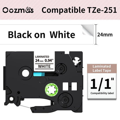 Oozmas TZ 24mm Schriftband kompatible für Brother P-Touch TZe 24mm Tape TZe-251 TZ 251 Schwarz auf Weiß, Laminiert ptouch bänder kompatible für Brother P-Touch D600 PT-7600 2430PC 2730, 3er-Pack