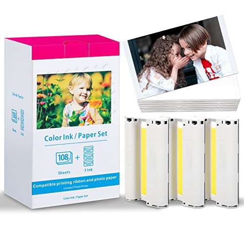 2-Pack Compatible Selphy CP1500 CP1300 CP1200 CP1000 CP910, CP900, CP800 CP780 Ink and Paper 4 x 6 KP-108IN for Canon Selphy Photo Printer Paper Glossy, 216 Sheets and 6 Color Ink Cartridges Cassette