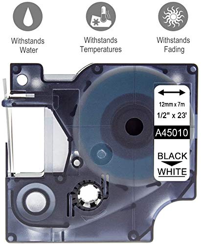 Nastri Oozmas Compatibile con Dymo D1 45010 12mm x 7m Nero su Trasparente, Compatibile con Dymo LabelManager LM160 LM210d LM260p LM280 LM360d LM420p, (confezione da 3)