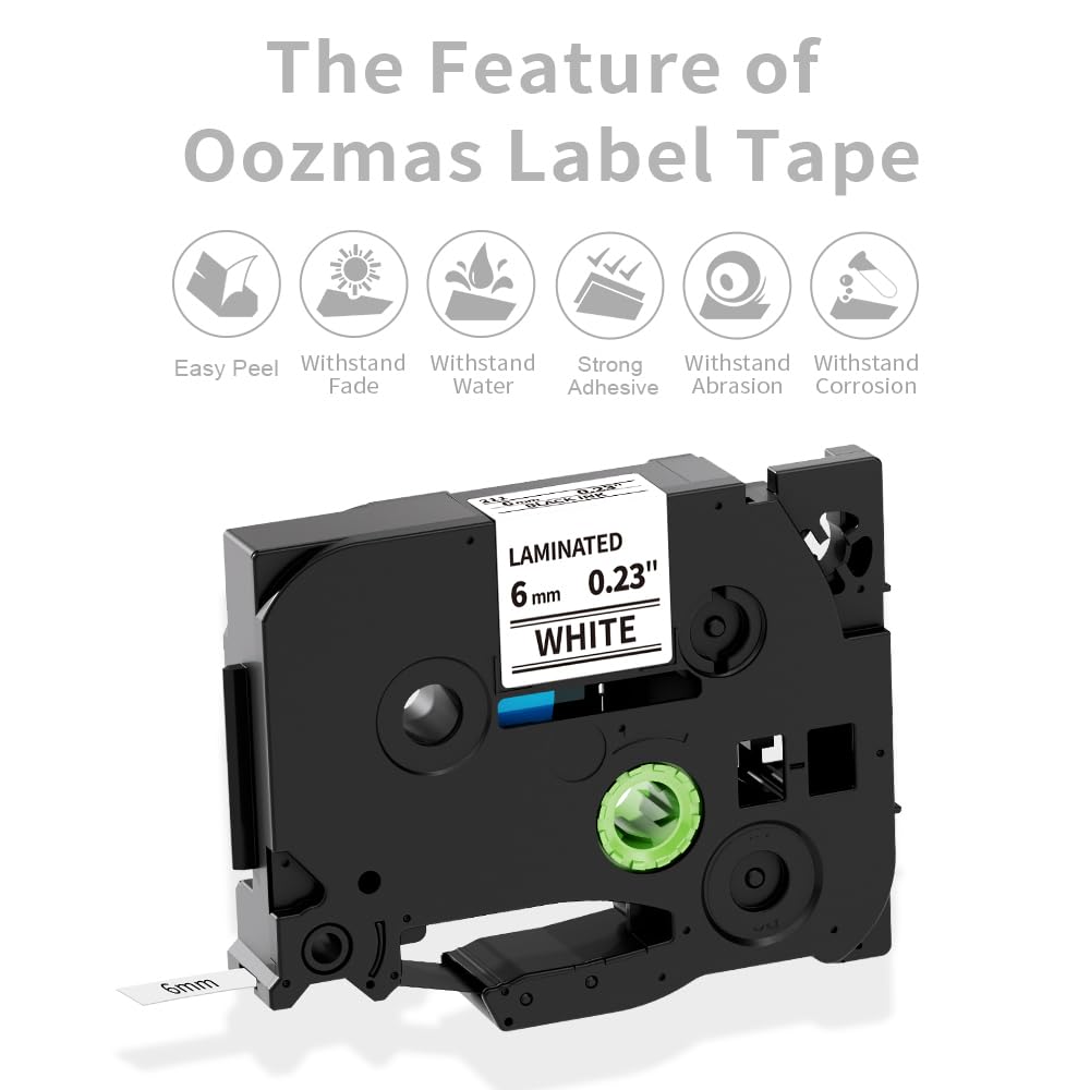 Oozmas TZ Tape 6mm Schriftband kompatible für Brother Ptouch Band TZe-211 Aze-211 Schwarz auf Weiß 6mm x 8m Laminated Tape Cassette für Brother P touch 1010 H105 1000 1005 1280 D400, 3er-Pack