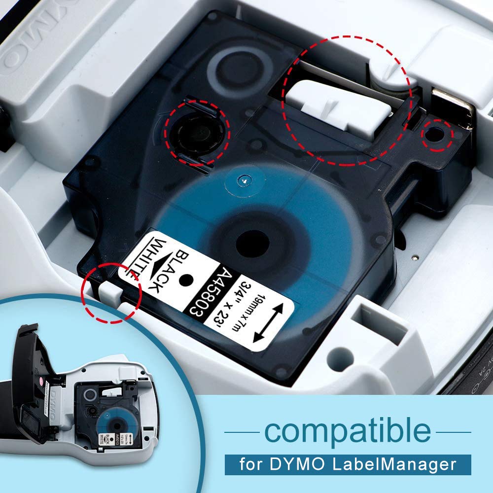 Nastri Oozmas Compatibile con Dymo D1 45803 19mm x 7m, Compatibile con Dymo LabelManager 360D 420P 450D 500TS, (Bianco su Nero, confezione da 3)