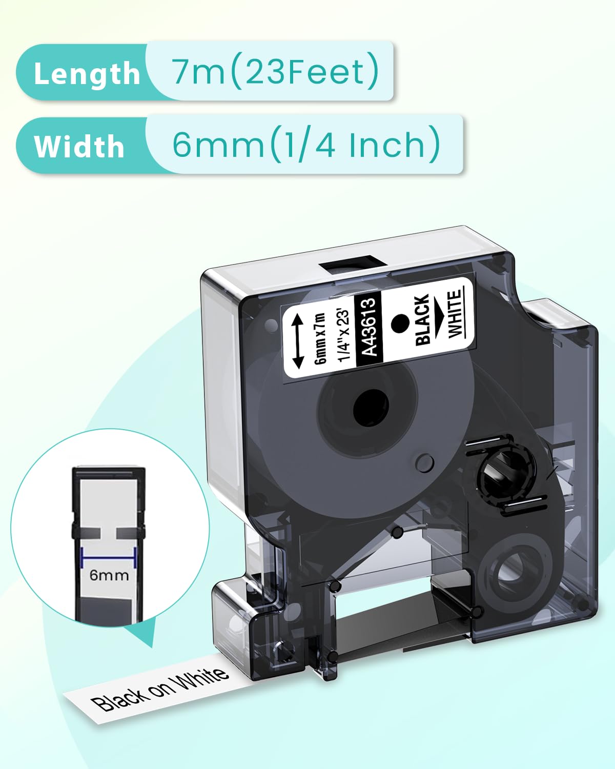 Nastri Oozmas Compatibile In sostituzione di Dymo D1 43613 6mm x 7m, Compatibile con Dymo LabelManager 160 210D 260P 280 360D, (Nero su Bianco, confezione da 3)