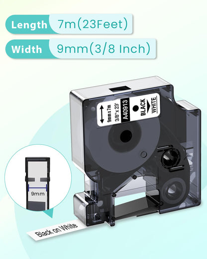 Cartuccia Oozmas Compatibile con Dymo 40913 9mm x 7m, Compatibile con Dymo LabelManager LM160 LM210D LM260P LM280 LM360D LM420P(Nero su Bianco, confezione da 5)