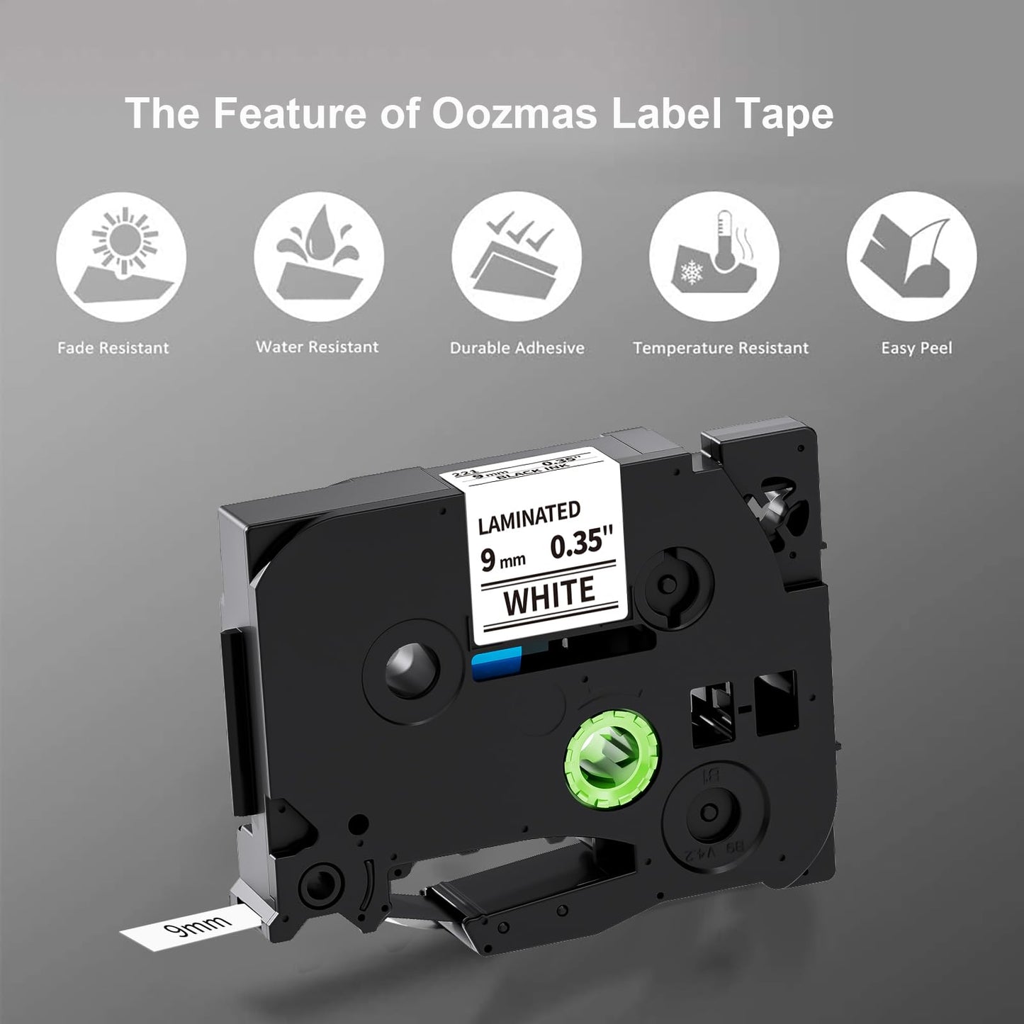 Oozmas kompatible mit Brother TZe-221 AZe-221 TZ Tape 9mm White Schriftband, Laminated Tape Cassette 9mm Black on White kompatible mit Brother Ptouch H105 D210 D400 H110 H107B Cube Beschriftungsband