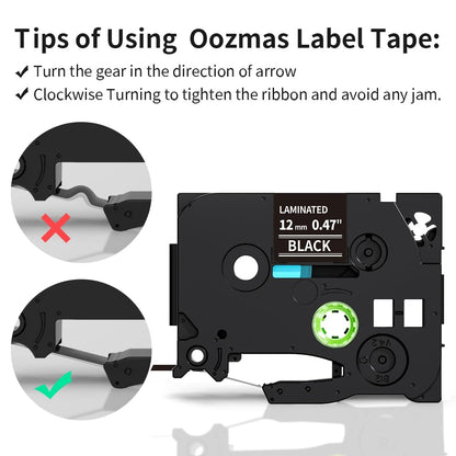 Oozmas Ruban pour Étiqueteuse Compatible avec Brother P-touch TZ Tape 12mm TZe-335, Cartouche Compatible avec Brother P-touch PT-H110 PT-H100LB PT-E100 PT-D400 PT-1250, Blanc sur Noir