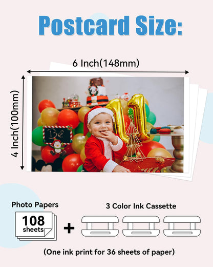 Oozmas Papel fotográfico Compatible con Canon Selphy KP-108IN 3115B001 (AA), Compatible con Canon Selphy CP1200 CP1300 CP910 CP900 (108 hojas de papel de impresora, 3 cartuchos de tinta)