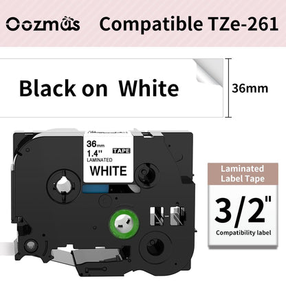 Oozmas Bänder kompatibel mit Brother P-Touch TZe Tape 36mm TZe-261 TZ 261 Schwarz auf Weiß Laminiert kompatibel mit Brother P-touch PT-P900W PT-P950NW PT-9700 PT-9800, 3er-Pack