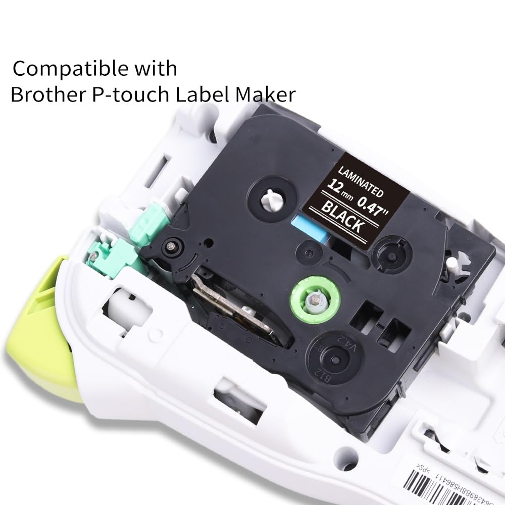 Oozmas Ruban pour Étiqueteuse Compatible avec Brother P-touch TZ Tape 12mm TZe-335, Cartouche Compatible avec Brother P-touch PT-H110 PT-H100LB PT-E100 PT-D400 PT-1250, Blanc sur Noir