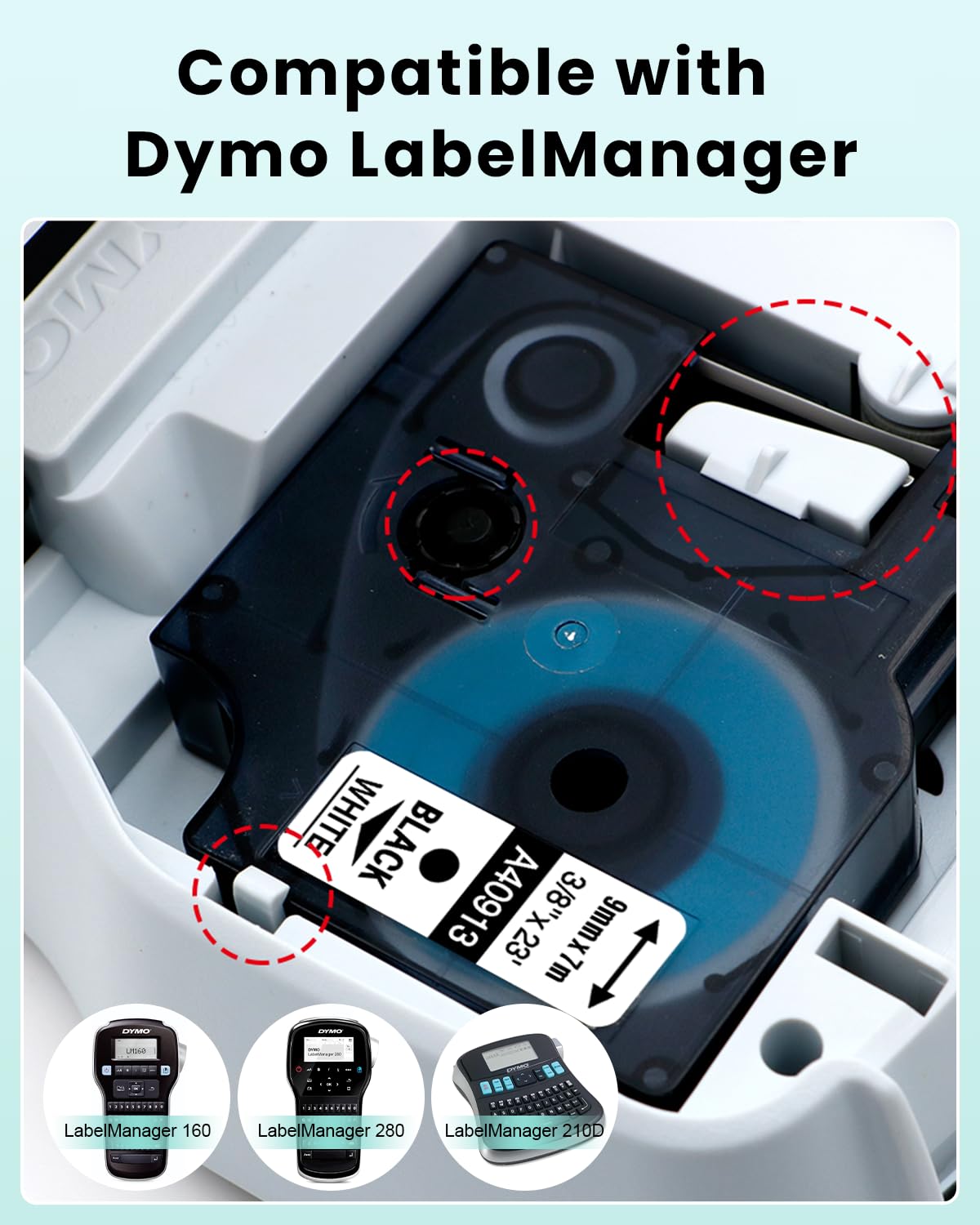 Oozmas Schriftband kompatible für Dymo D1 40913 s0720680 9mm x 7m schwarz auf weiß, Etikettenband für DYMO LabelManager LM160 LM210D LM260P LM280 LM360D LM420P, 3er-Pack