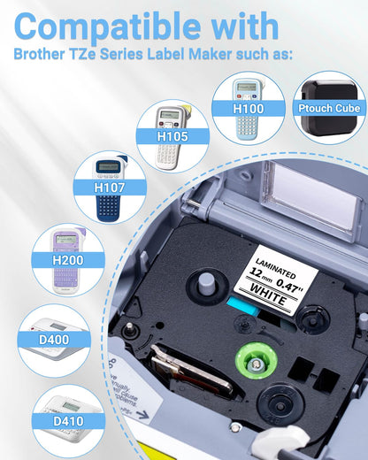 Oozmas kompatibel mit Brother P-Touch Bänder TZe231 Beschriftungsband tze-231 12mm 0.47 Laminated White kompatibel mit Brother Beschriftungsgerät P-touch D400 H100L 1830 2430 E100 P700, 3-Pack