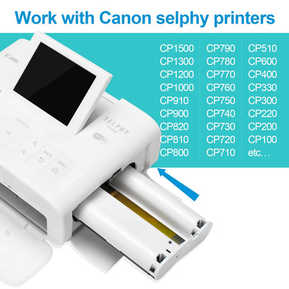 Replacement Canon Selphy CP1300 Paper and Ink for Selphy CP1300, CP1200, CP1500, CP910, CP900, CP760, CP770, CP780 CP800 Printer 4 x 6 Photo Paper Set KP-108IN 108 Sheets and 3 Color Ink Cassette